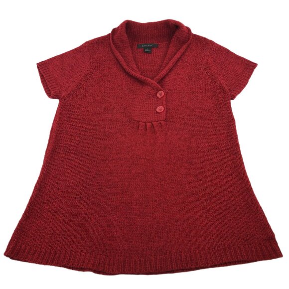 C’est City Red Knit Short Sleeve Sweater Top Size L - Picture 2 of 10